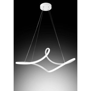 Moderna lampada a sospensione a LED bianca t.b.t. per spazi abitativi.