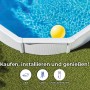 Piscina ovale Gre Bora Bora, Ø 300 cm, bianca. Piscina con pareti in acciaio e palla gialla sul prato.