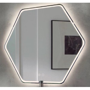 Specchio da parete esagonale con illuminazione a LED.