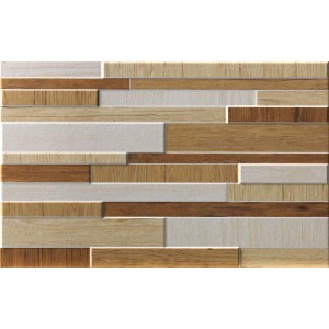 Piastrella da rivestimento t.b.t. effetto legno in varie tonalità di marrone.