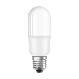 Lampadina LED E27 bianca dalla forma allungata.