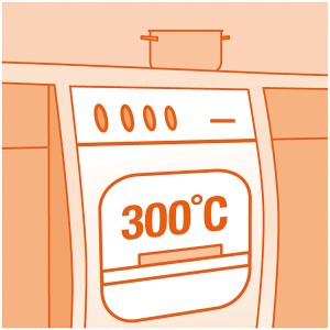 Illustrazione di un forno che mostra 300°C, adatta per la lampada speciale Osram Oven Pin G9.