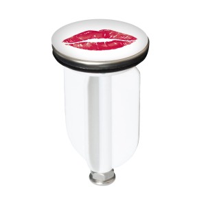 Tappo decorativo t.b.t. per lavandino con impronta di rossetto rosso.