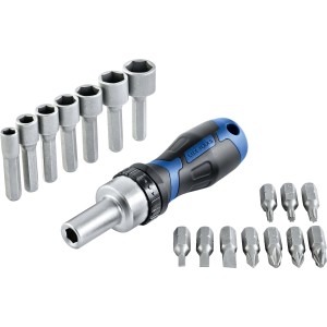 Set di utensili LUX-TOOLS, 18 pezzi con cacciavite, inserti e bussole.