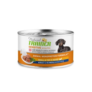 Natural Trainer Sensitive cibo umido per cani, monoproteico con maiale e cereali, per cani di piccola taglia.
