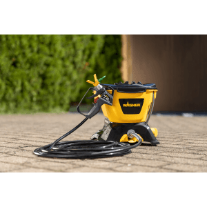 Sistema di verniciatura a spruzzo airless Wagner Control 150 M, giallo/nero, con tubo e pistola a spruzzo.