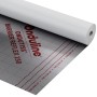 Rotolo Ondutiss Barrier Reflex 150 per isolamento facciate. Dettaglio della membrana grigia con scritte rosse.
