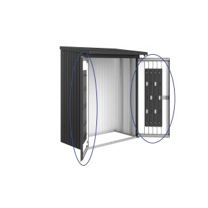 Pacchetto porta Biohort per WoodStock 150, grigio scuro metallizzato, con sistema di ordine interno.