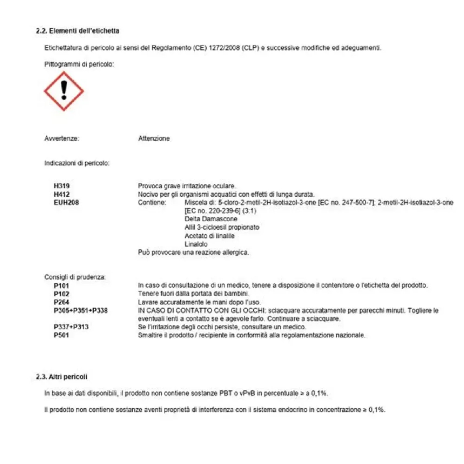 Scheda di sicurezza Antizanzare: Avvertenze di pericolo, ingredienti e precauzioni.
