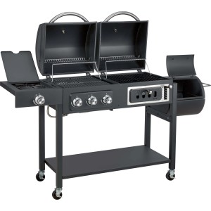 Barbecue a gas t.b.t. con cappa e ripiano.