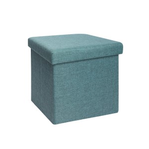 Pouf quadrato turchese con coperchio rimovibile.