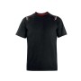 T-shirt nera t.b.t. per abbigliamento da lavoro con dettagli rossi su colletto e spalle.