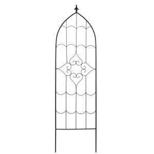 Traliccio ad arco grigio scuro con ornamenti, in acciaio verniciato a polvere, alto 180 cm.