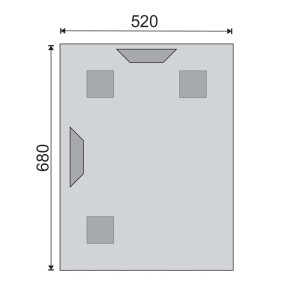 Disegno tecnico di uno specchio da parete t.b.t. con dimensioni.