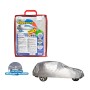 Copriauto: Copertura protettiva argentata per auto, confezionata in borsa rossa.