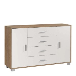 t.b.t. Mobile archivio con cassetti e ante in legno e bianco.