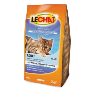 LeChat cibo secco per gatti con tonno e salmone, 1.5kg.