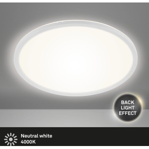 Plafoniera LED Brilo Slim (22 W) bianca e rotonda con luce indiretta per un'atmosfera accogliente.