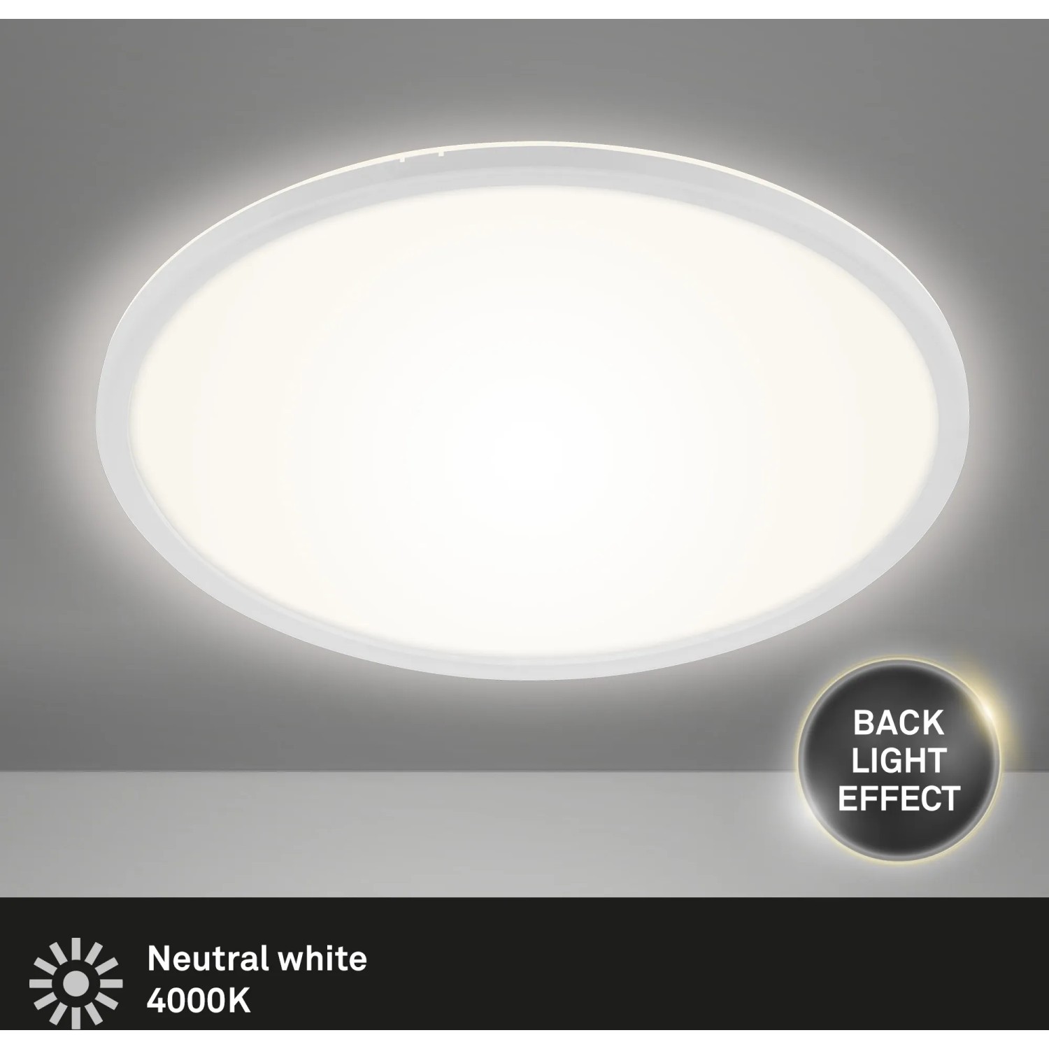 Plafoniera LED Brilo Slim (22 W) bianca e rotonda con luce indiretta per un'atmosfera accogliente.