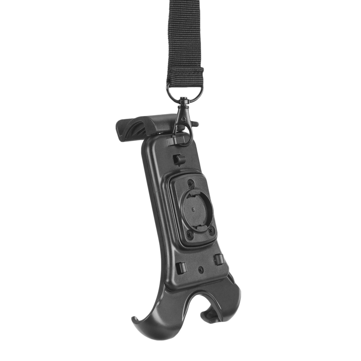 Supporto per cellulare nero t.b.t. per interni auto con cordino.