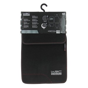 Tappetino auto nero di t.b.t. con cuciture rosse e logo WRC.