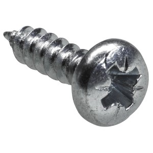 Primo piano di una vite speciale argentata Hettich con intaglio a croce.