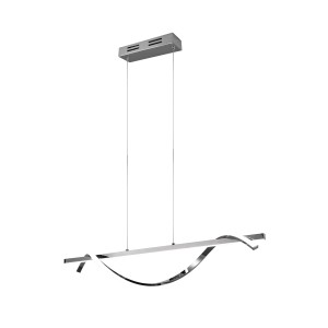 Moderna lampada a sospensione a LED cromata Isabel con design curvo per zone giorno.
