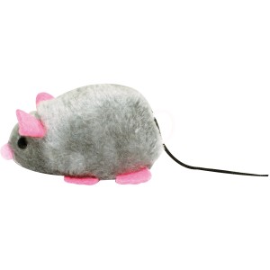 Topolino giocattolo grigio con dettagli rosa per gatti.