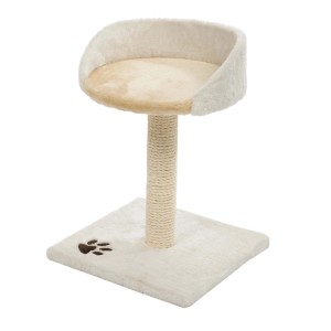 Tiragraffi beige per gatti con piattaforma e tronco in sisal.