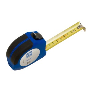 Metro a nastro LUX Classic, 8 m, custodia blu con pulsante di blocco e nastro giallo.