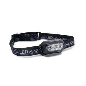 Lampada frontale a LED nera con fascia regolabile per il mercato OBI.