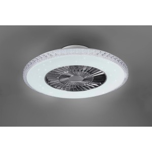 Plafoniere LED moderna t.b.t. con ventilatore integrato e bordo decorativo.