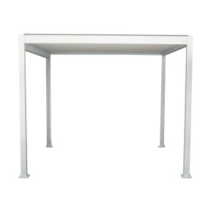 Gazebo bianco con tetto dritto e quattro pali.