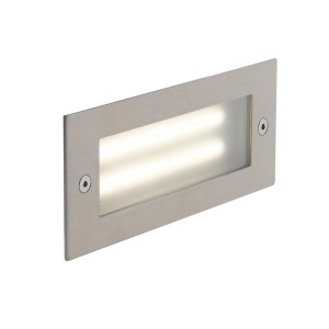 Faretto LED da incasso rettangolare t.b.t. in metallo color argento.