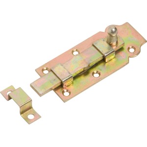 Catenaccio per porta zincato giallo con pomello, 100x44 mm, per fissare porte e cancelli.