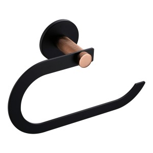 Portasciugamani nero con dettagli color rame.