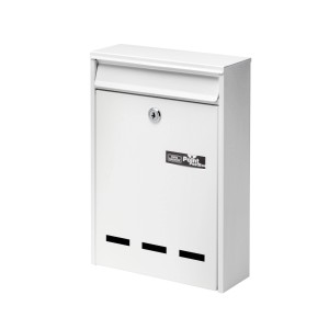 Cassetta postale bianca in acciaio Burg Wächter Pocket 5871, adatta per buste DIN B5.