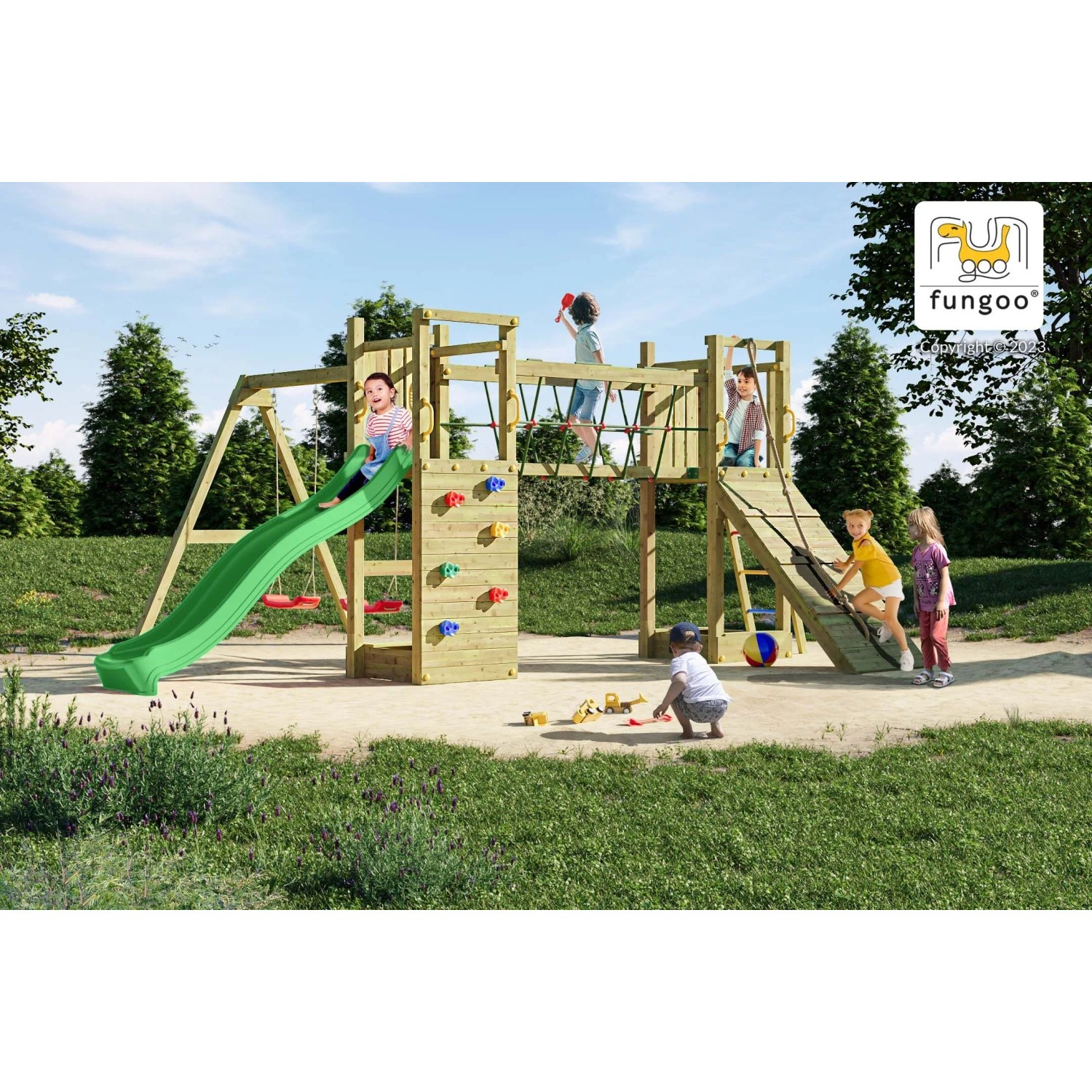 Gioco da giardino Maxi Funny con scivolo e altalene 525x398xh210 cm_4