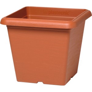 Vaso quadrato in terracotta, design classico per interni ed esterni.