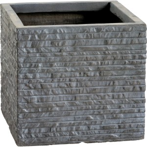 Vaso per piante Valsonne antracite, 27x29x29 cm, con texture a coste effetto pietra.
