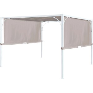 Gazebo t.b.t. con pannelli laterali beige e struttura bianca.