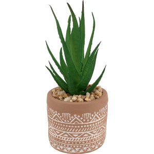 Succulenta artificiale in vaso con motivo etnico per decorazioni da giardino.