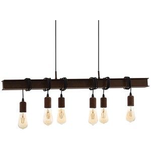 Lampada a sospensione Eglo Townshend, 6 luci, nero-marrone, con attacchi E27. Design vintage.