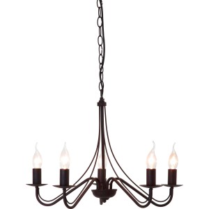 Lampada a sospensione nera t.b.t. con cinque luci in design classico.