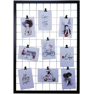 Cornice portafoto nera a griglia con foto, ideale come decorazione.