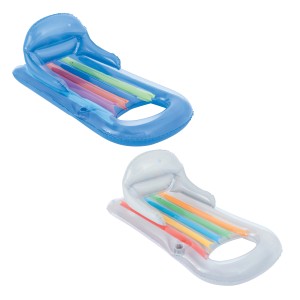 Materassino gonfiabile Bestway con schienale e portabicchieri, in blu e bianco.