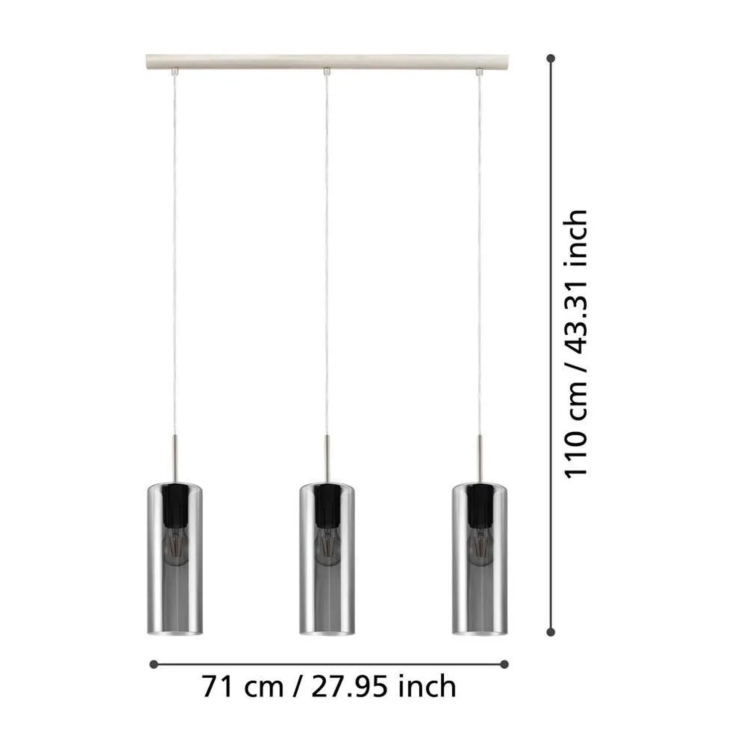 Lampadario a sospensione Eglo Selvino 3 luci L71x10xH110 cm acciaio vetro nero_6
