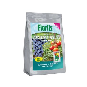 Concime da giardino Florlis con rame e zolfo per piante sane.