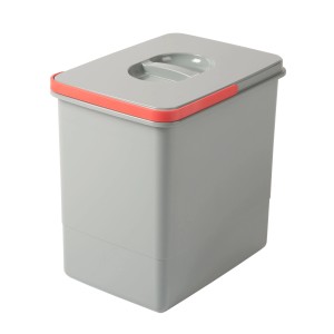 Pattumiera t.b.t. grigia con coperchio e bordo rosso. Pratico cestino per cucina o bagno.