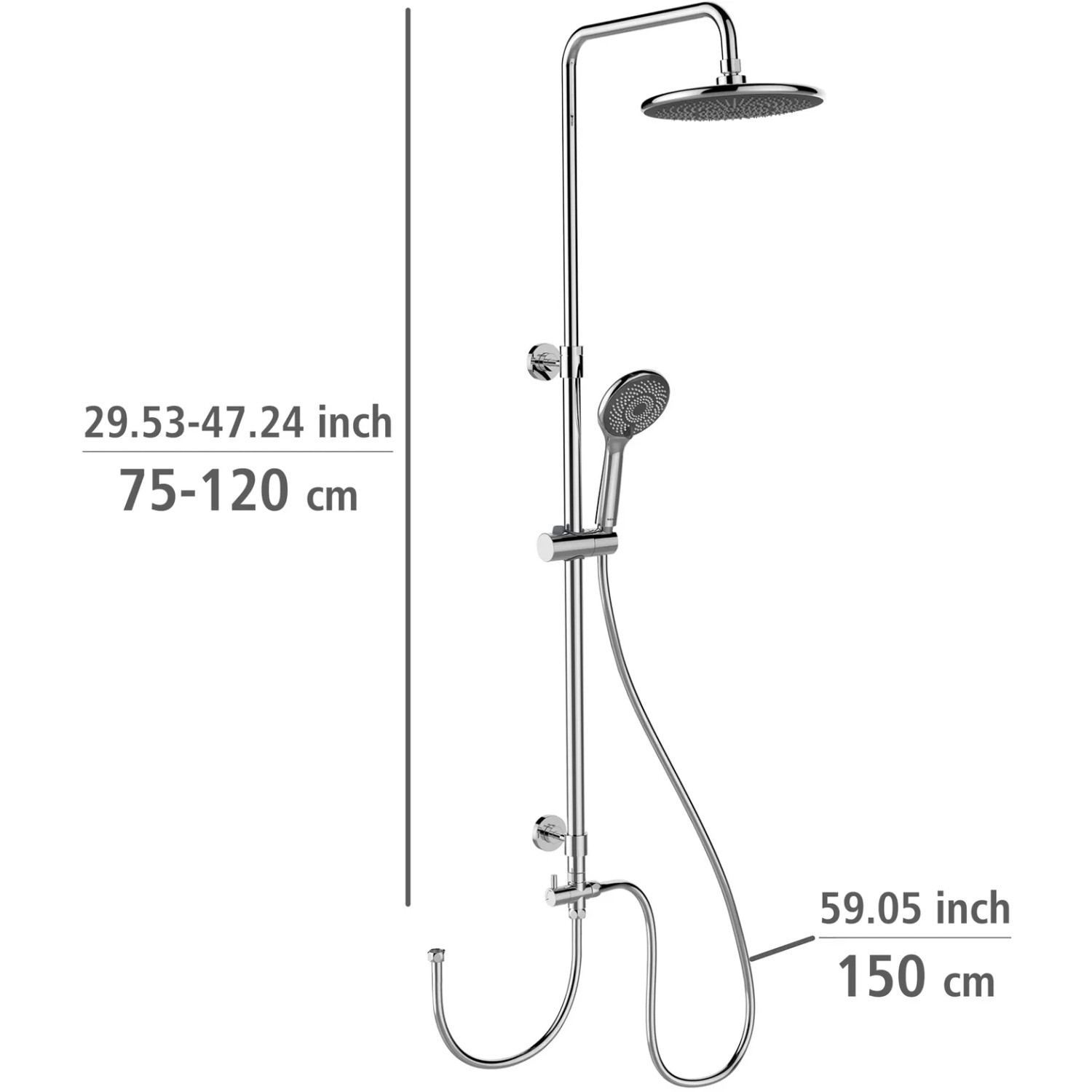 Sistema doccia Wenko Watersaving cromato con soffione e doccetta.